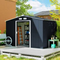 Outsunny 9 x 6ft Metal Bicycle Shed - Outdoor Storage Tool House With Ventilation Slots And Lockable Double Doors