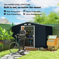 Outsunny 9 x 6ft Metal Bicycle Shed - Outdoor Storage Tool House With Ventilation Slots And Lockable Double Doors