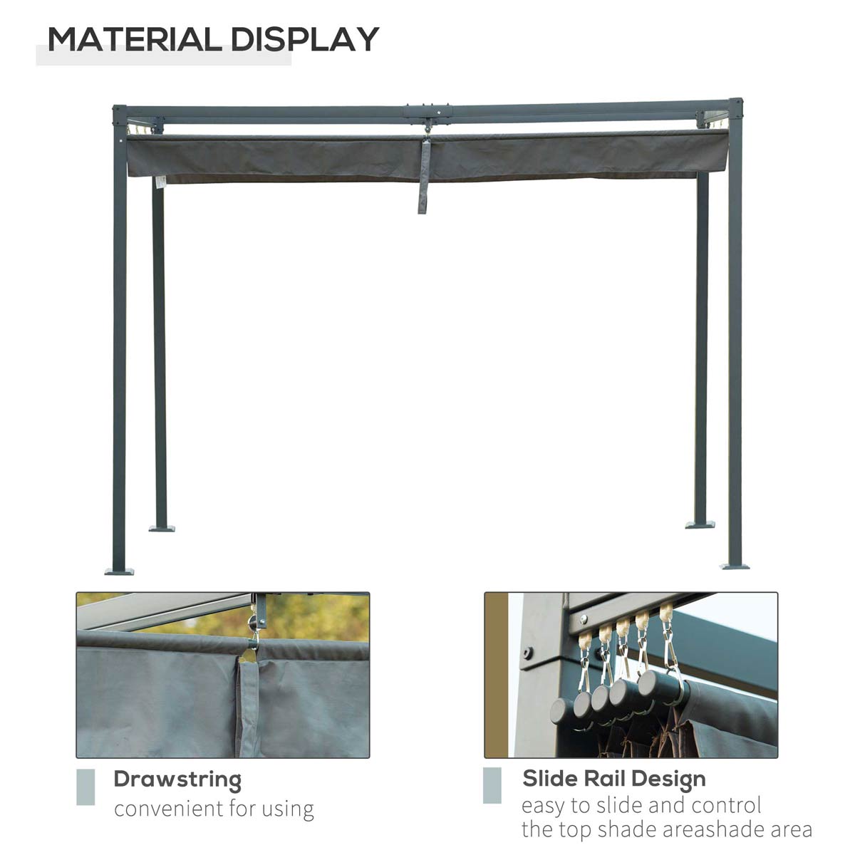 Outsunny 3x2M Metal Pergola Gazebo Patio Sun Shelter Retractable Canopy - Adjustable UV Shielded Shade