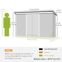 Outsunny 9ft By 4ft Metal Garden Shed With Foundation Kit And Double Doors - Durable Galvanised Steel
