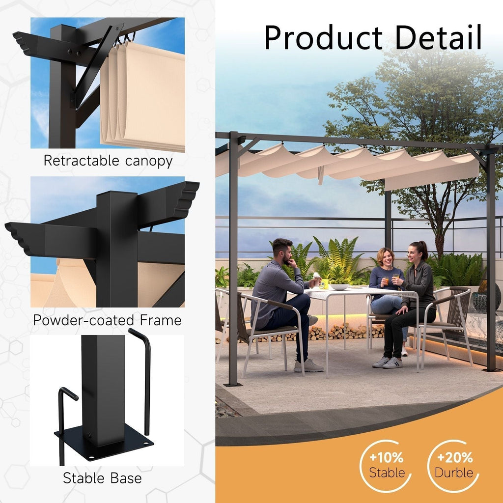 GardenEase Outdoor Retractable Pergola With Canopy 2.4m To 3m - UV Protective Shade And Durable Iron Frame