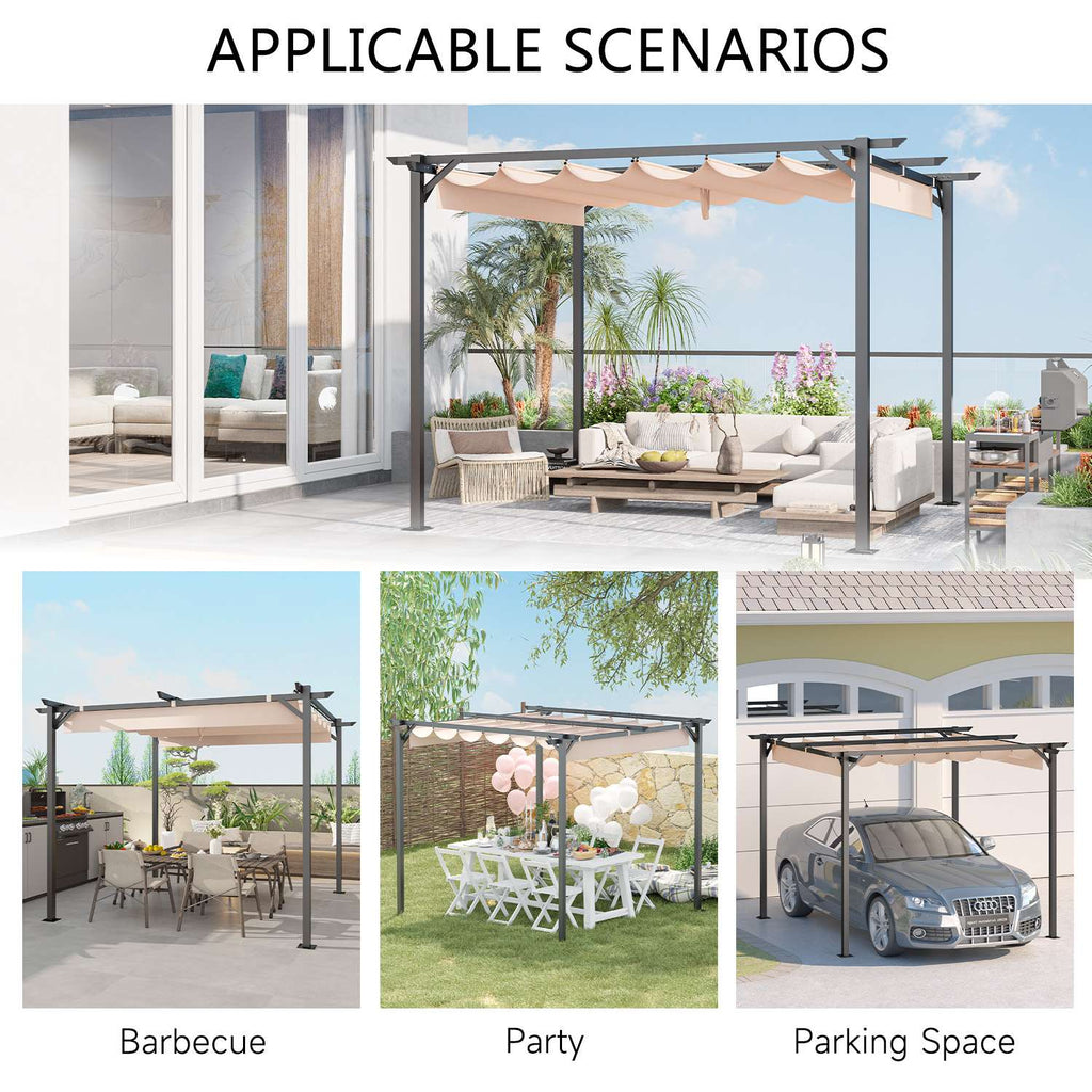 GardenEase Outdoor Retractable Pergola With Canopy 2.4m To 3m - UV Protective Shade And Durable Iron Frame