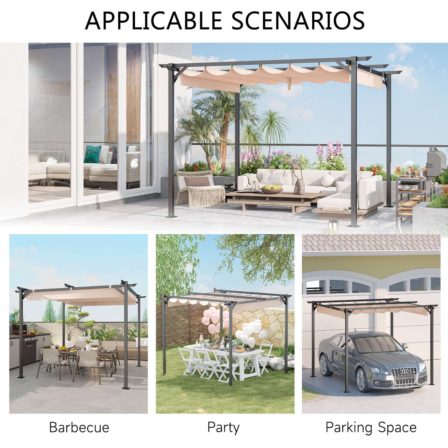 GardenEase Outdoor Retractable Pergola With Canopy 2.4m To 3m - UV Protective Shade And Durable Iron Frame