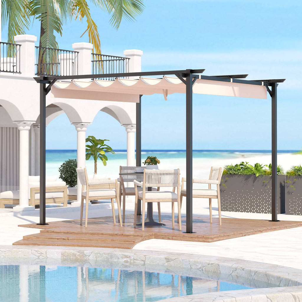 GardenEase Outdoor Retractable Pergola With Canopy 2.4m To 3m - UV Protective Shade And Durable Iron Frame