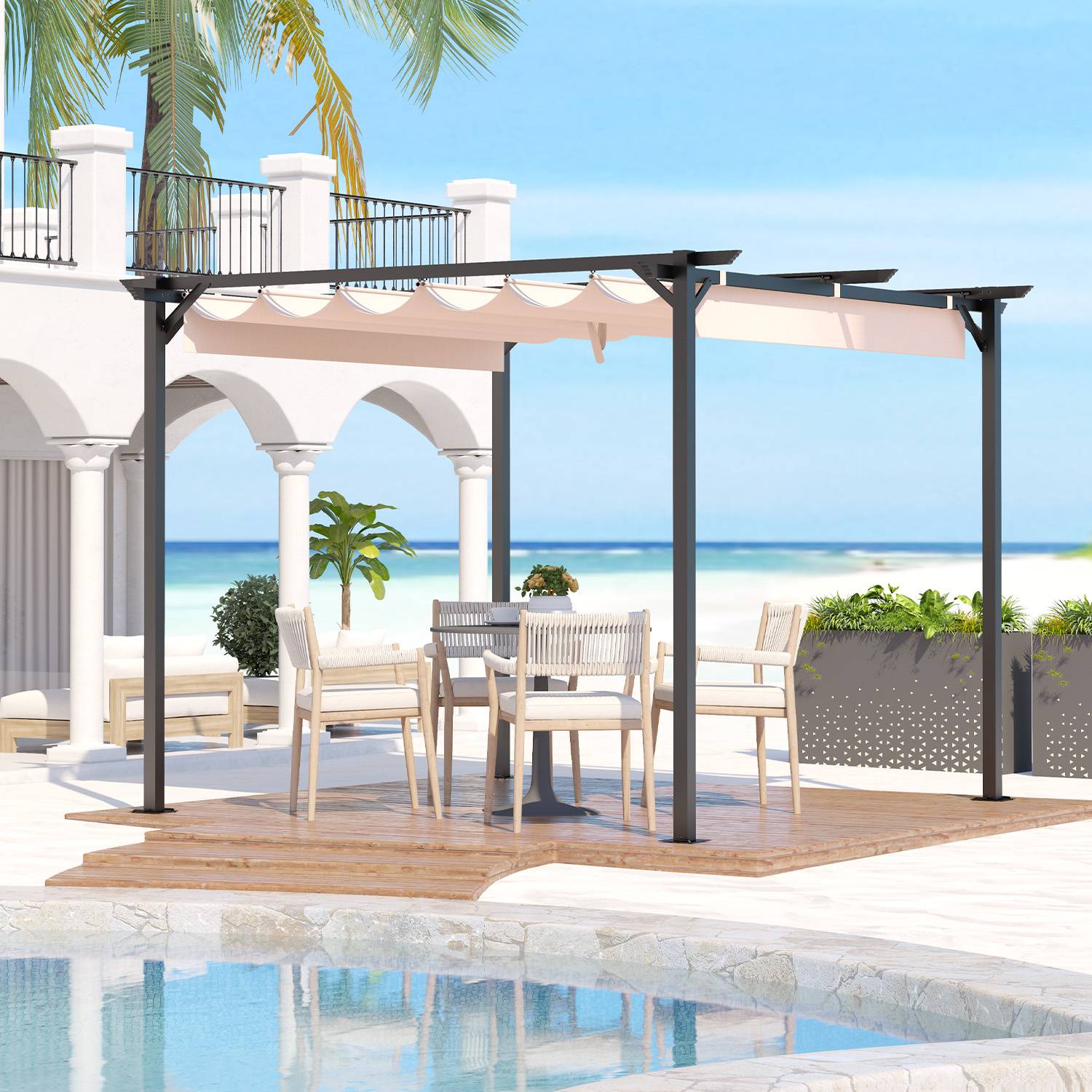 GardenEase Outdoor Retractable Pergola With Canopy 2.4m To 3m - UV Protective Shade And Durable Iron Frame