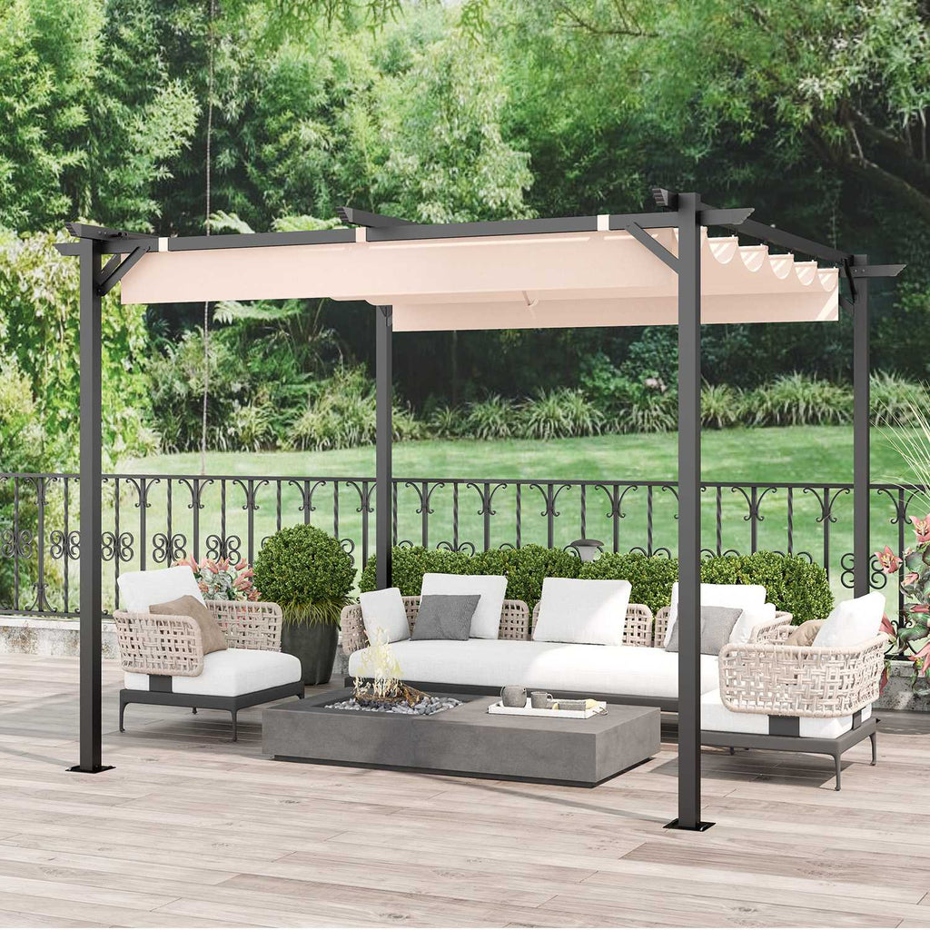 GardenEase Outdoor Retractable Pergola With Canopy 2.4m To 3m - UV Protective Shade And Durable Iron Frame