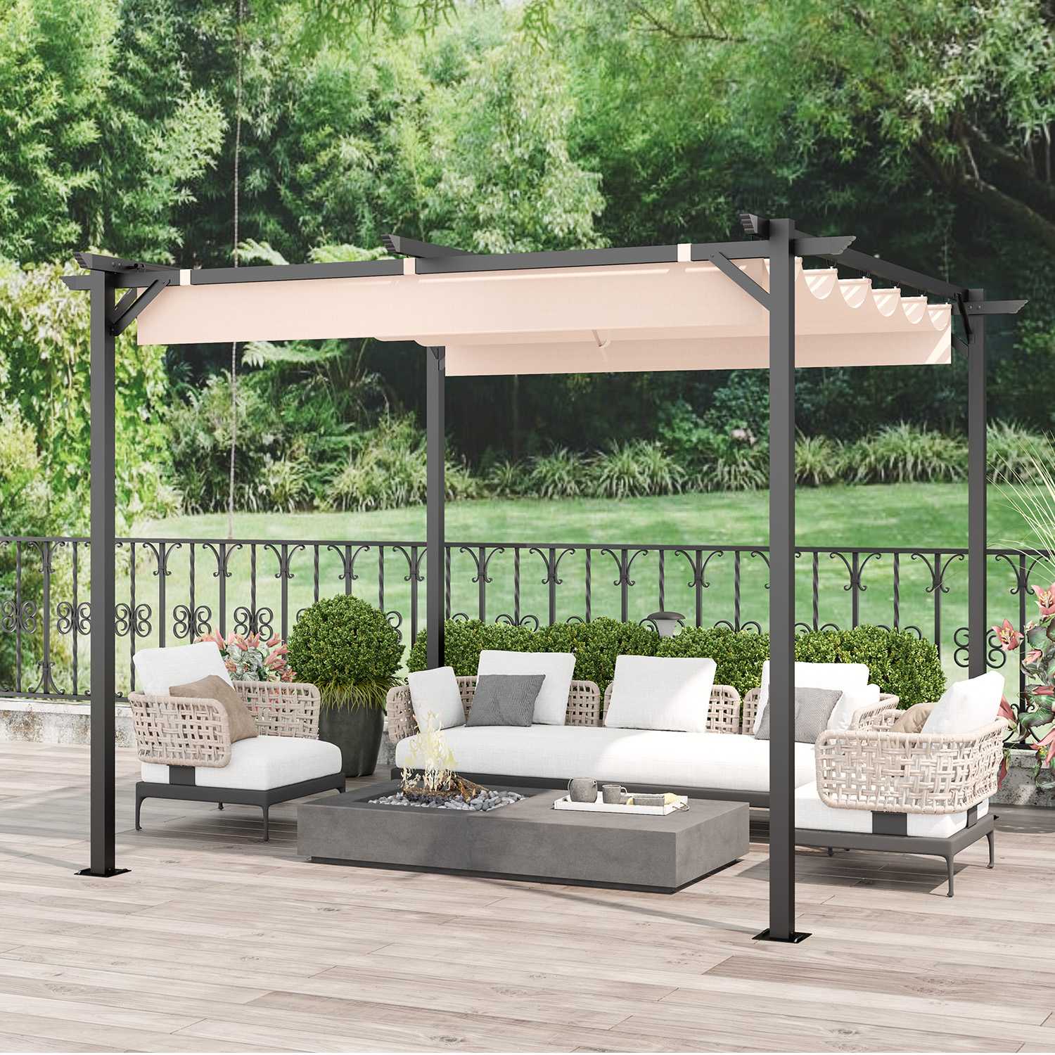 GardenEase Outdoor Retractable Pergola With Canopy 2.4m To 3m - UV Protective Shade And Durable Iron Frame