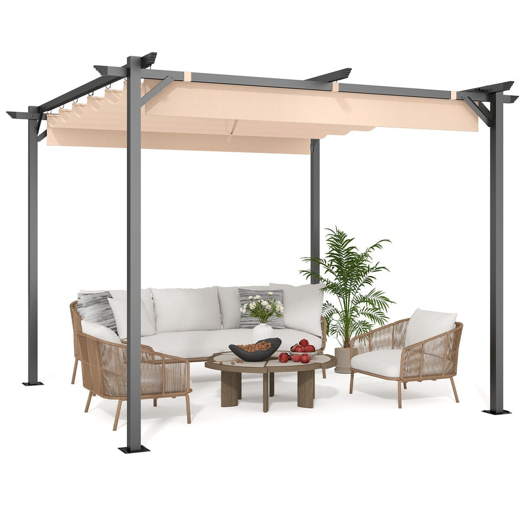GardenEase Outdoor Retractable Pergola With Canopy 2.4m To 3m - UV Protective Shade And Durable Iron Frame