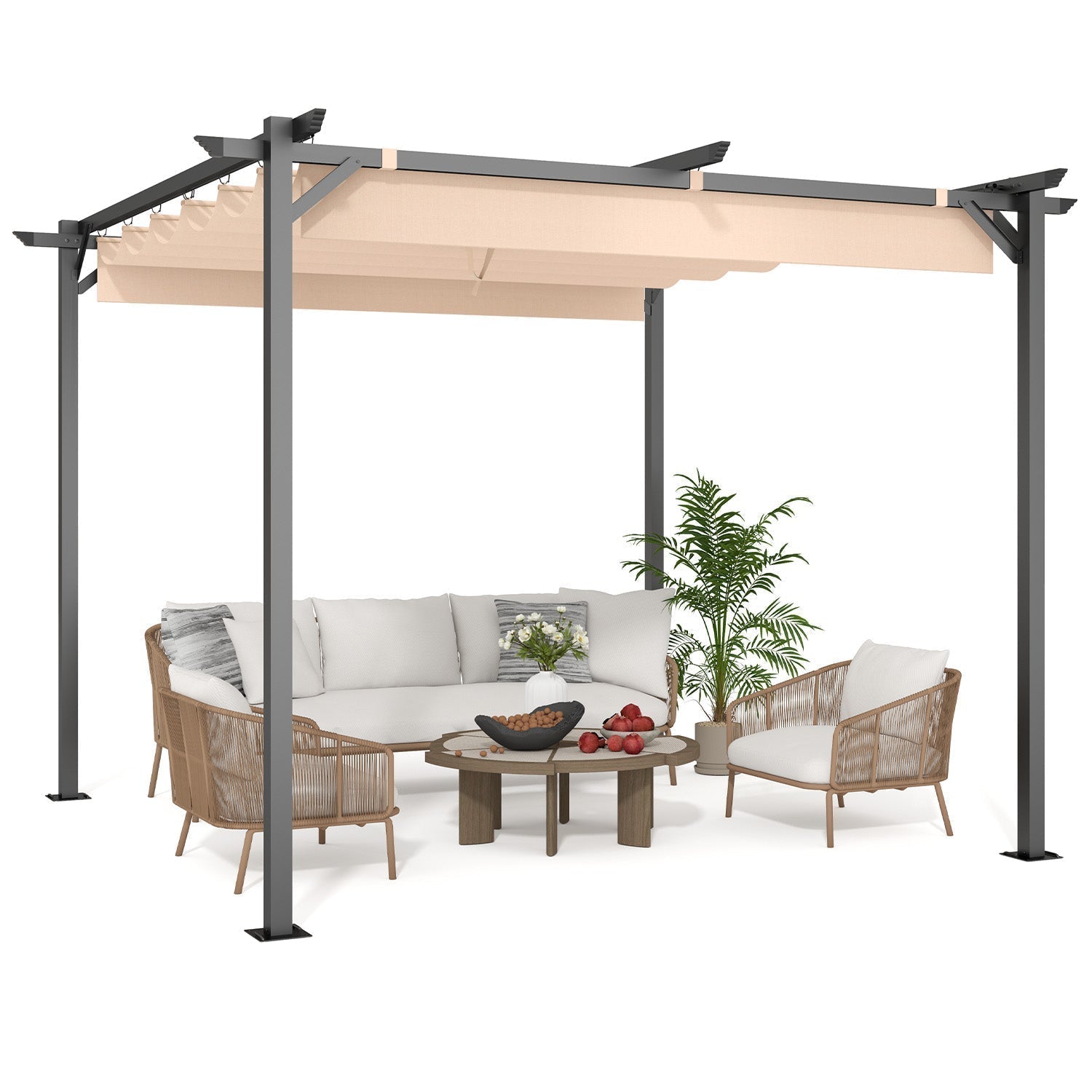 GardenEase Outdoor Retractable Pergola With Canopy 2.4m To 3m - UV Protective Shade And Durable Iron Frame