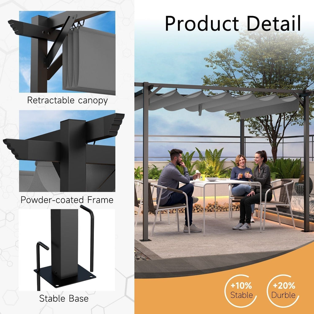 GardenEase Outdoor Retractable Pergola With Canopy 2.4m To 3m - UV Protective Shade And Durable Iron Frame