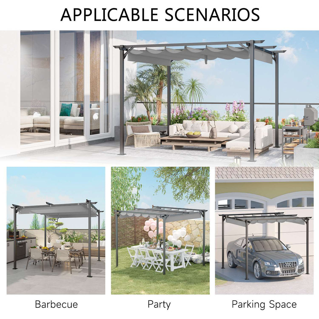 GardenEase Outdoor Retractable Pergola With Canopy 2.4m To 3m - UV Protective Shade And Durable Iron Frame