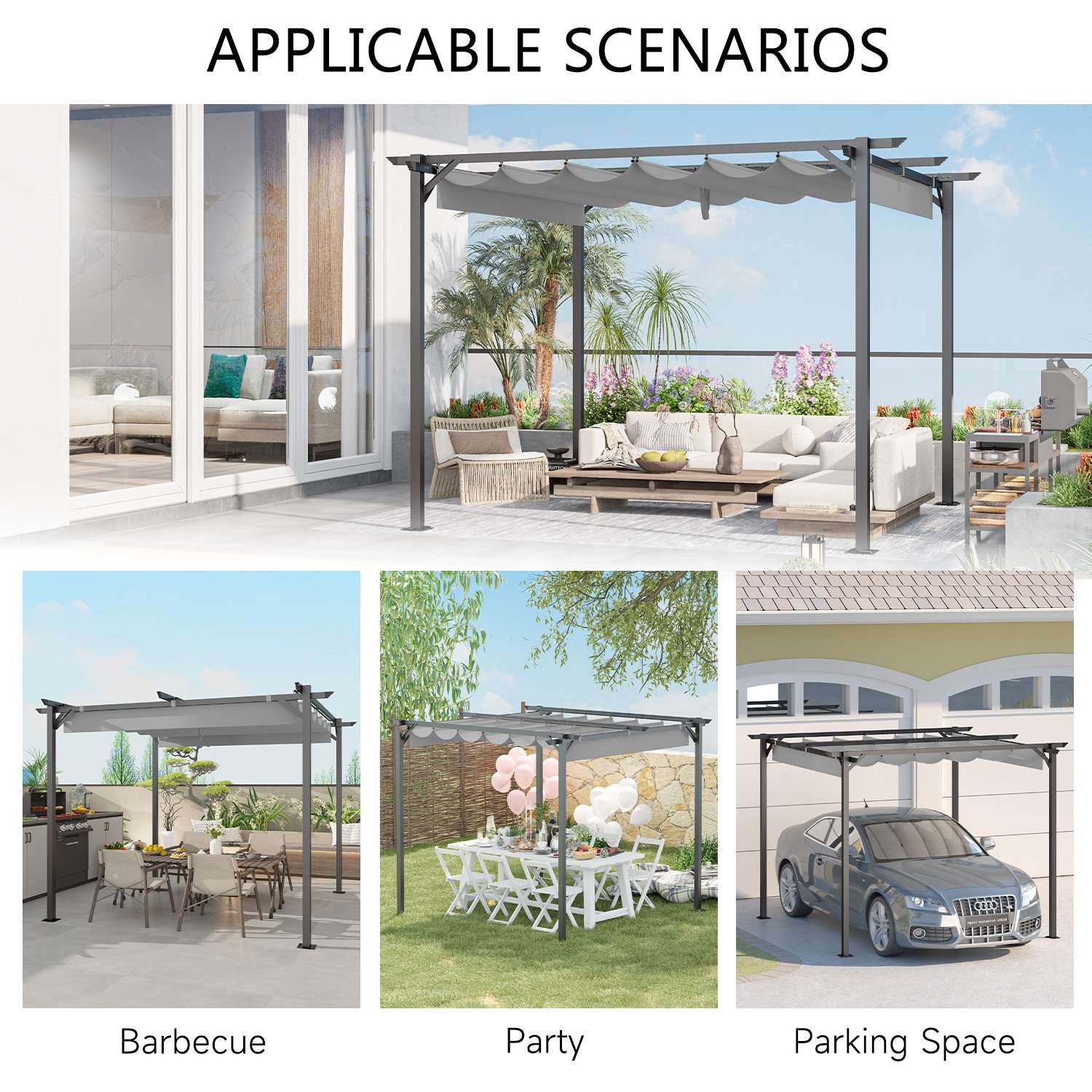 GardenEase Outdoor Retractable Pergola With Canopy 2.4m To 3m - UV Protective Shade And Durable Iron Frame