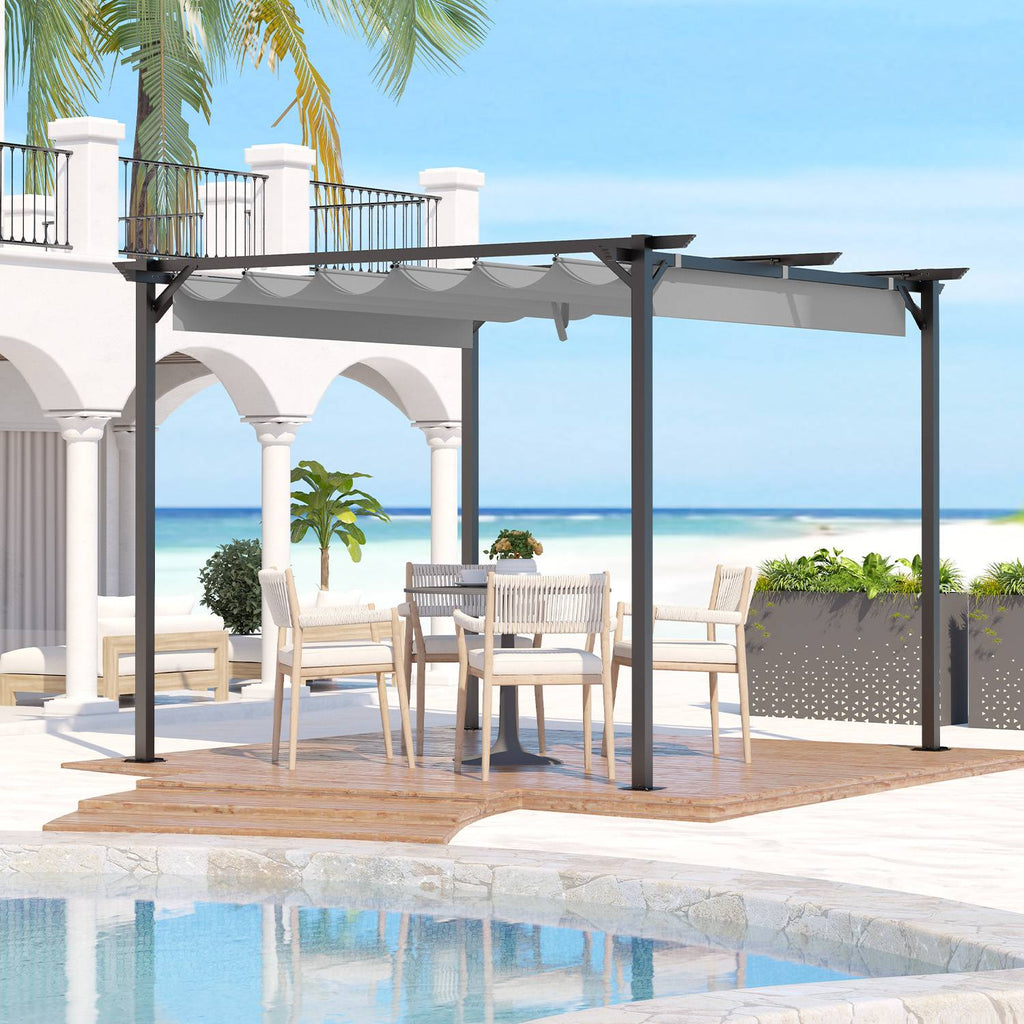 GardenEase Outdoor Retractable Pergola With Canopy 2.4m To 3m - UV Protective Shade And Durable Iron Frame
