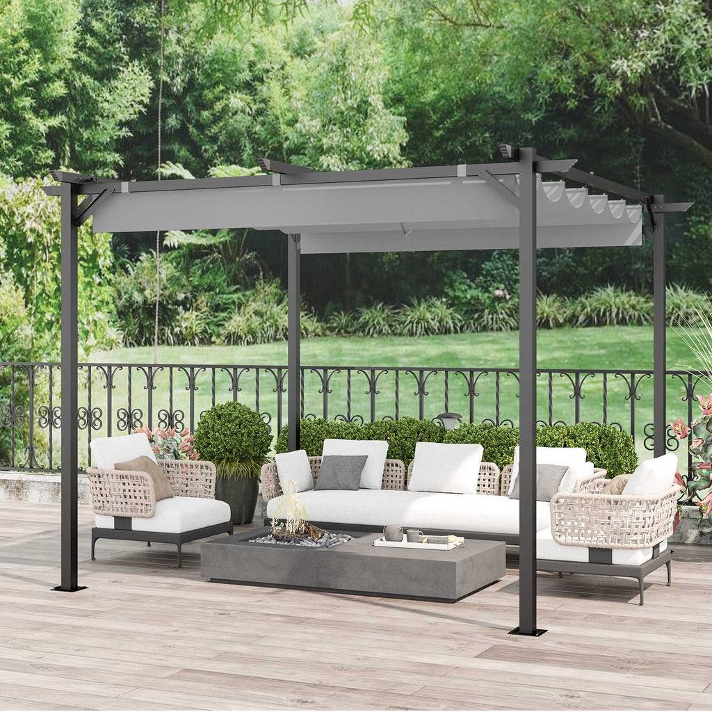 GardenEase Outdoor Retractable Pergola With Canopy 2.4m To 3m - UV Protective Shade And Durable Iron Frame