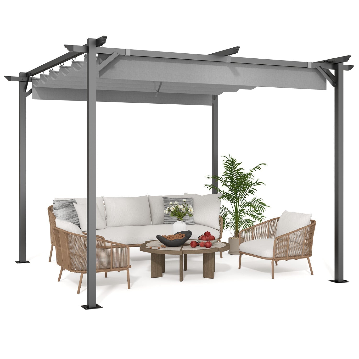 GardenEase Outdoor Retractable Pergola With Canopy 2.4m To 3m - UV Protective Shade And Durable Iron Frame