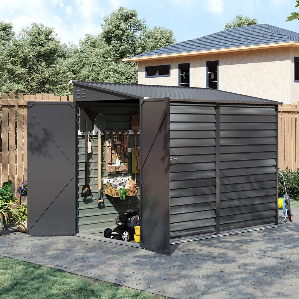 IronGuard Wide Outdoor Lockable Steel Storage Shed - Secure Door And Lean To Roof For Weather Protection