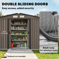 Outsunny 9 x 6ft Metal Garden Shed - Secure Lockable Double Doors And Ventilation Slots With Foundation Kit
