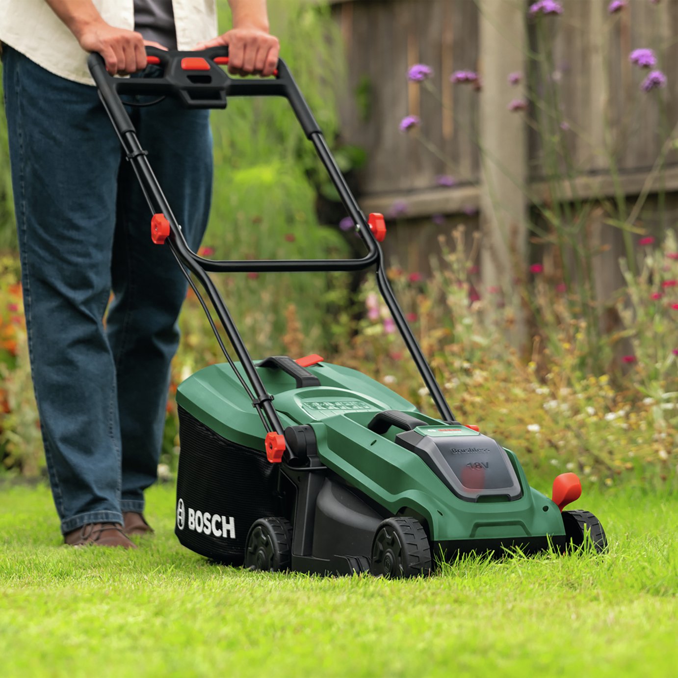 Bosch Rotak 32cm Electric Cordless Rotary Lawnmower 18V - Brushless Motor With Syneon Technology For Efficient Power