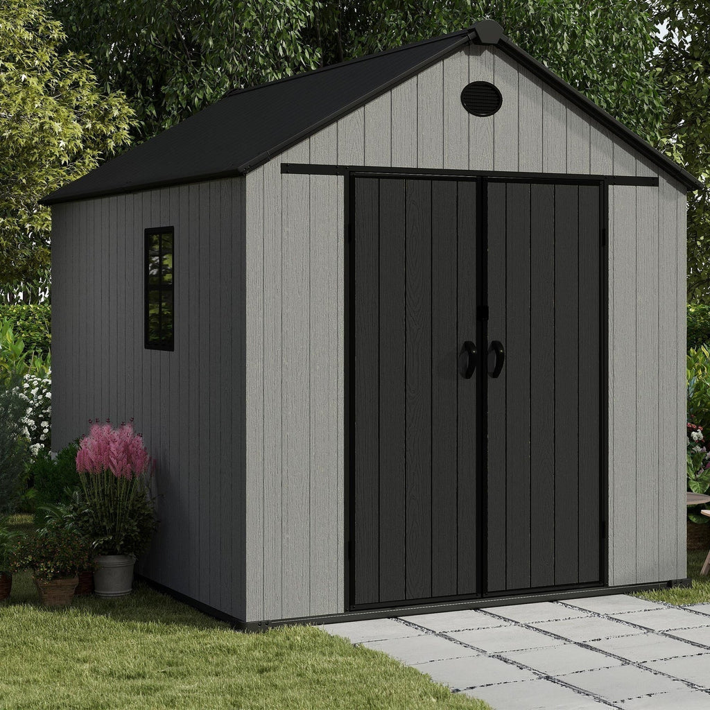Pro Grade 6ft x 8ft Premium Plastic Double Door Garden Shed - Wood Touch Texture And Maintenance Free
