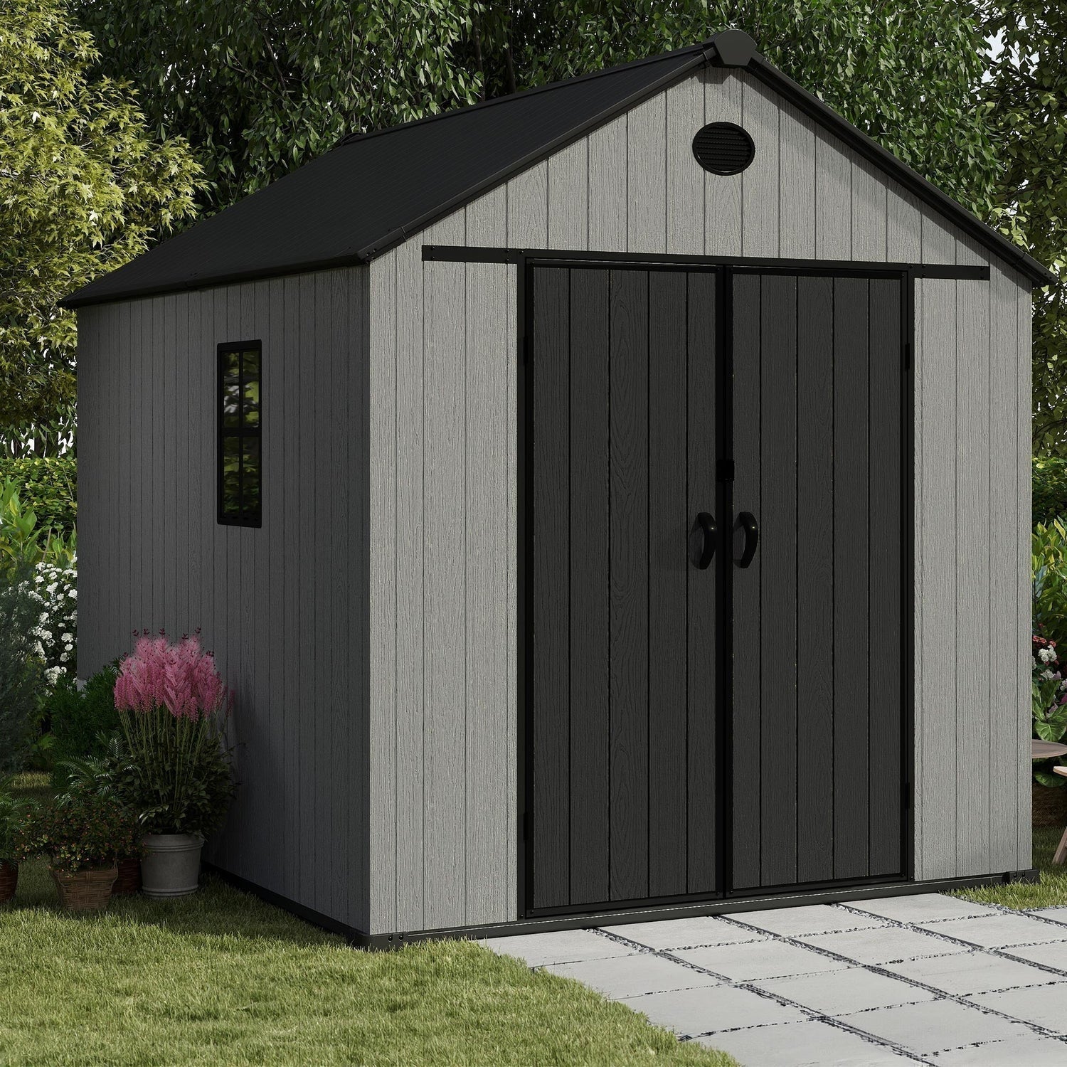 Pro Grade 6ft x 8ft Premium Plastic Double Door Garden Shed - Wood Touch Texture And Maintenance Free