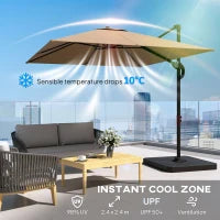 Outsunny Cantilever Parasol 2.4m By 2.4m With Umbrella Weights - UPF50+ UV Protection And Easy Tilt Adjustment