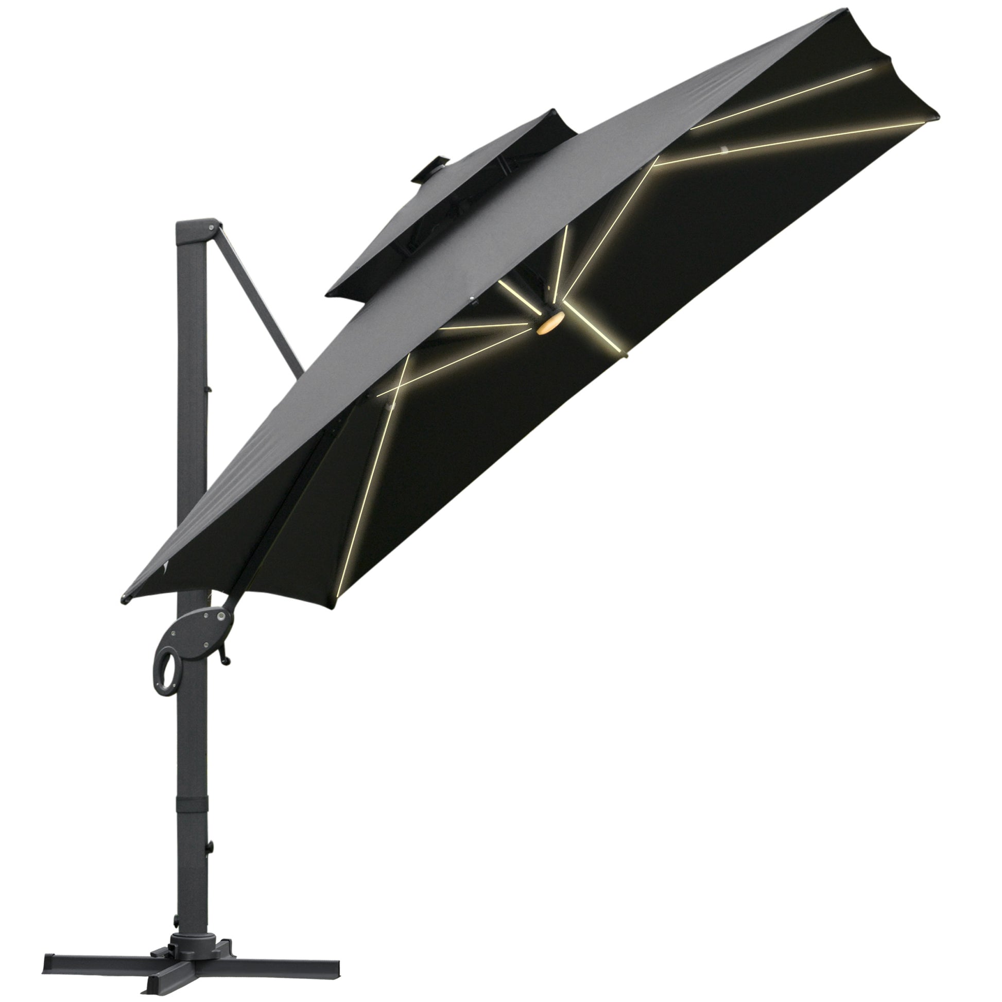 Outsunny 3x3m Aluminum Sun Square Canopy Top - 360 Degree Rotation Crank Parasol With Adjustable Pole Angle