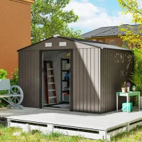 Outsunny 9 x 6ft Metal Garden Shed - Secure Lockable Double Doors And Ventilation Slots With Foundation Kit