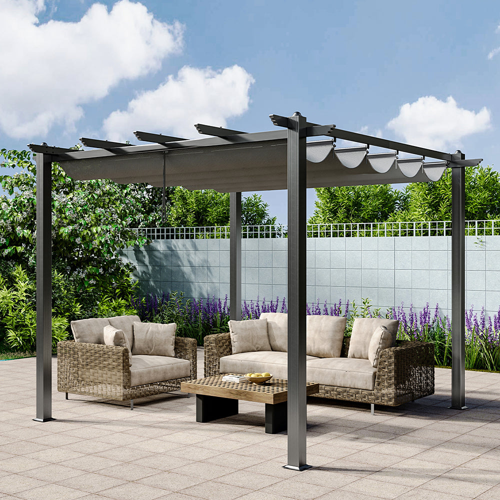 EverGarden Aluminum Framed Garden Pergola With Retractable Canopy - Durable Rust-Resistant Frame