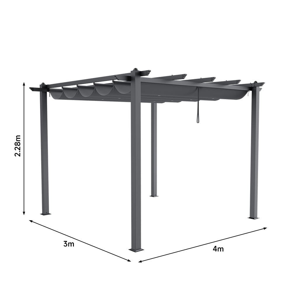 EverGarden Aluminum Framed Garden Pergola With Retractable Canopy - Durable Rust-Resistant Frame