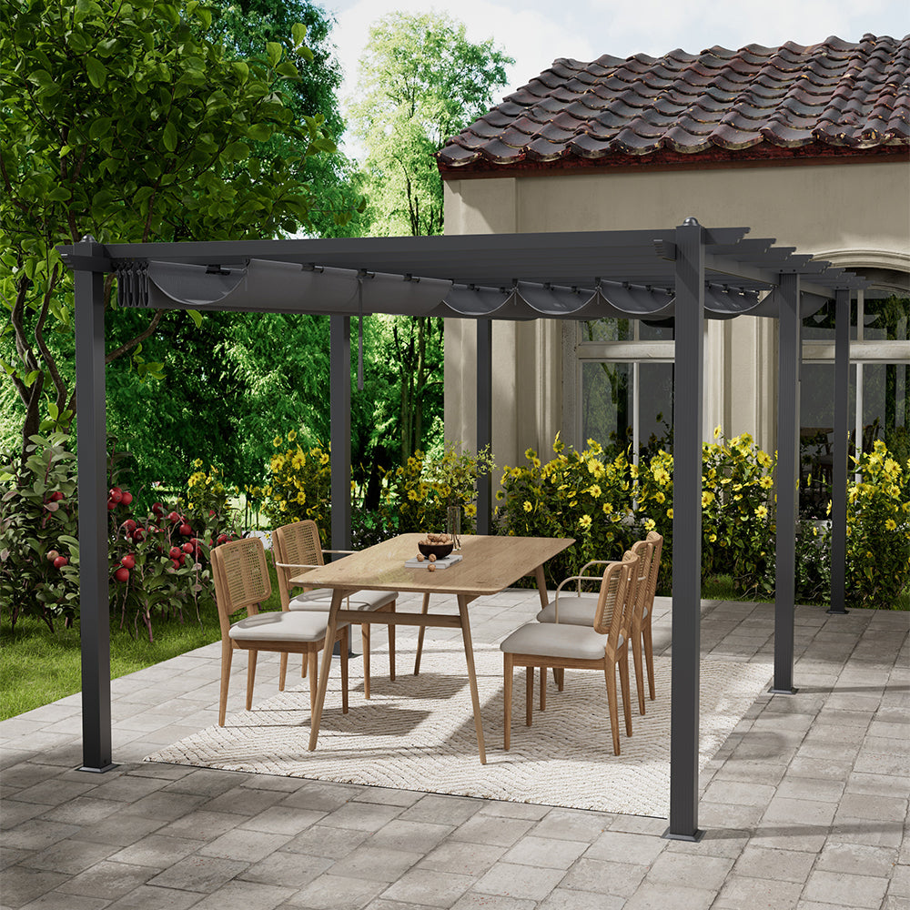 EverGarden Aluminum Framed Garden Pergola With Retractable Canopy - Durable Rust-Resistant Frame