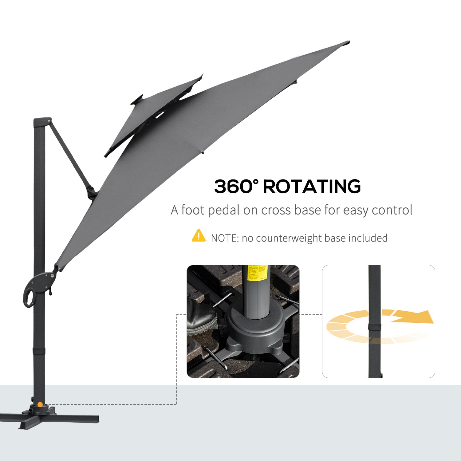 Outsunny 3x3m Aluminum Sun Square Canopy Top - 360 Degree Rotation Crank Parasol With Adjustable Pole Angle