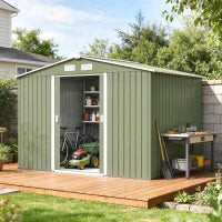 Outsunny 9 x 6ft Metal Garden Shed - Lockable Double Doors Waterproof Galvanised Steel Ventilated Outdoor Storage