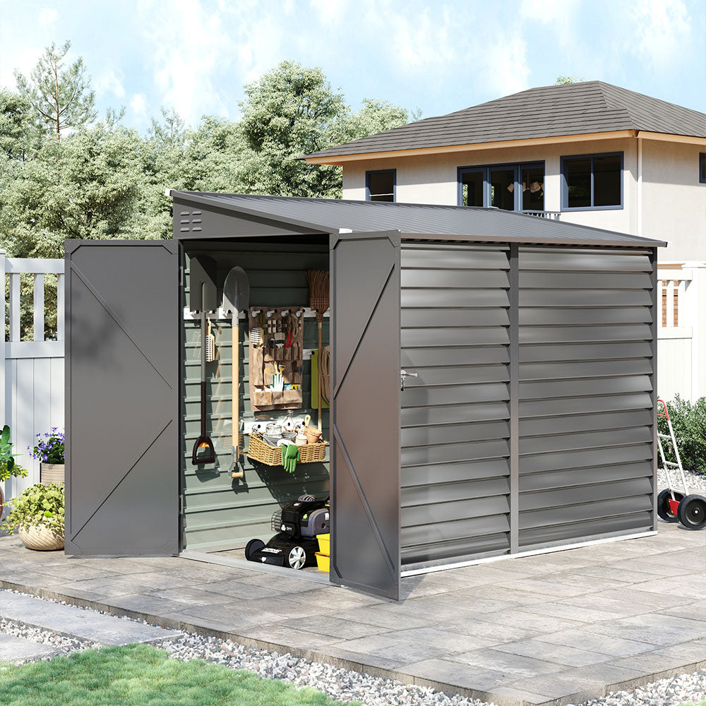 IronGuard Wide Outdoor Lockable Steel Storage Shed - Secure Door And Lean To Roof For Weather Protection