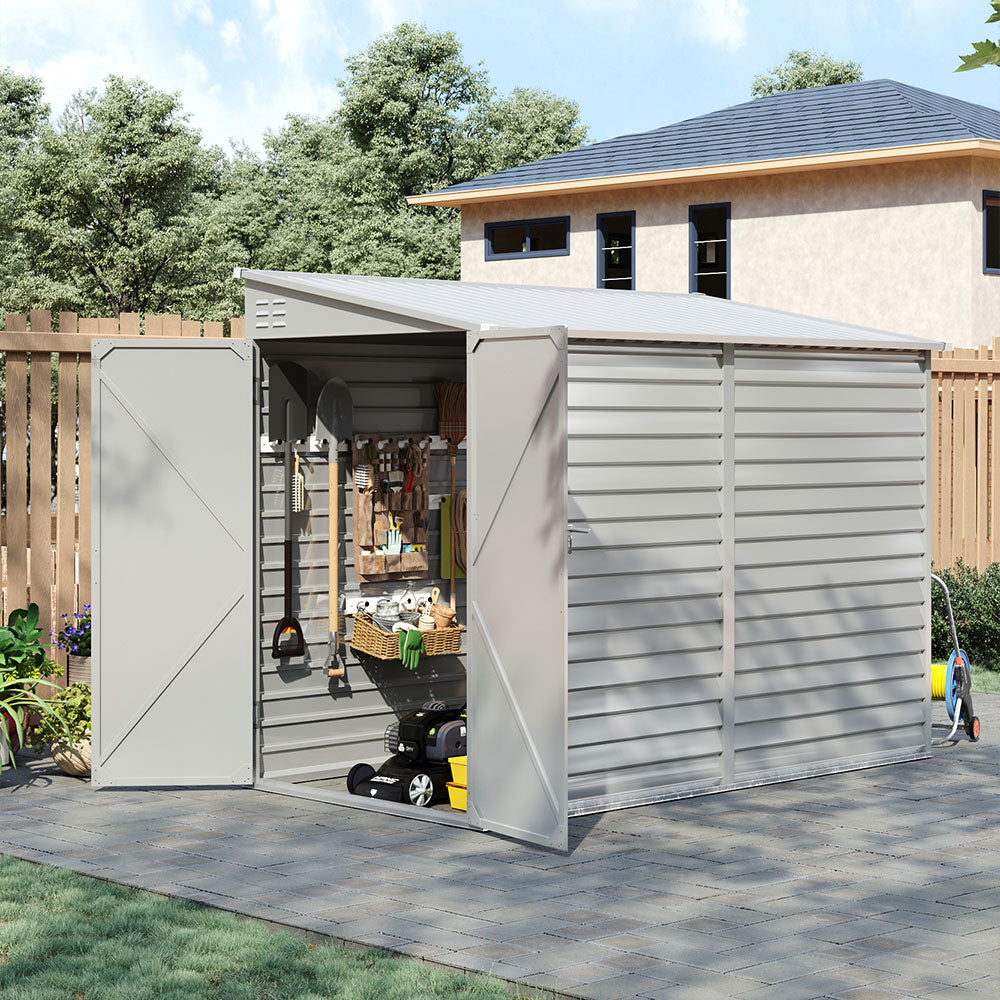 IronGuard Wide Outdoor Lockable Steel Storage Shed - Secure Door And Lean To Roof For Weather Protection