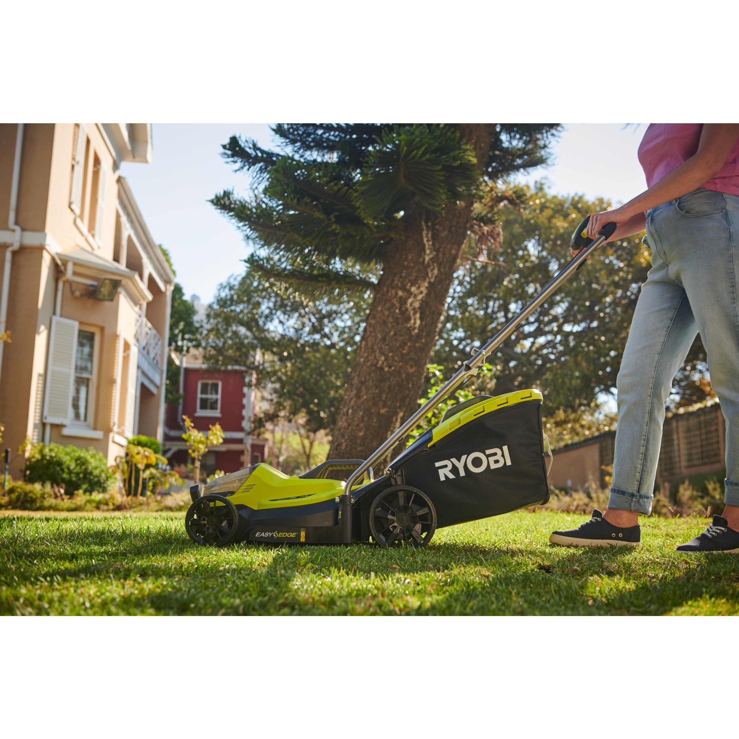 Ryobi ONE+ Cordless Lawn Mower And Grass Trimmer Set With 5-Position Height EasyEdge - 33cm Cut And 5.0Ah Battery