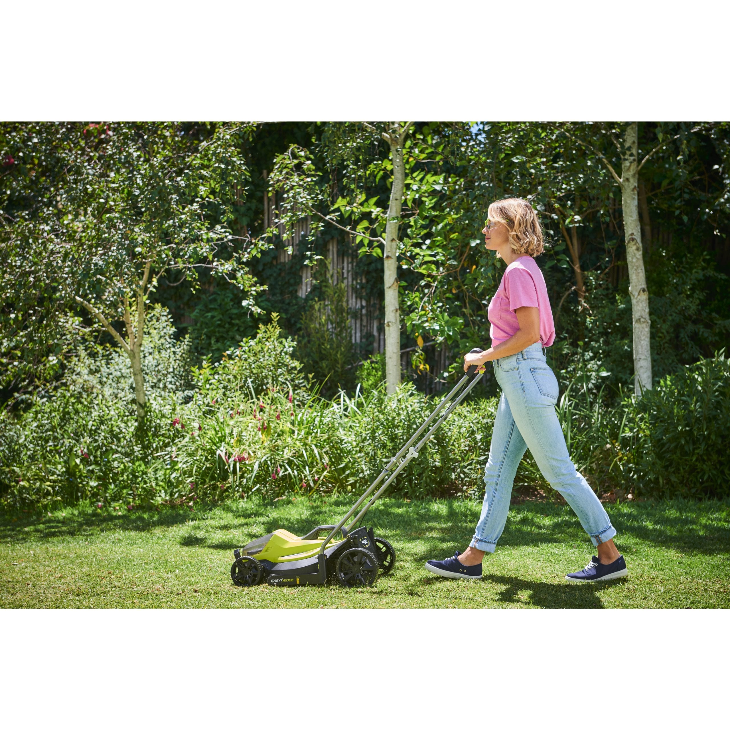 Ryobi ONE+ Cordless Lawn Mower And Grass Trimmer Set With 5-Position Height EasyEdge - 33cm Cut And 5.0Ah Battery