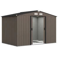 Outsunny 9 x 6ft Metal Garden Shed - Secure Lockable Double Doors And Ventilation Slots With Foundation Kit