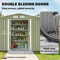 Outsunny 9 x 6ft Metal Garden Shed - Lockable Double Doors Waterproof Galvanised Steel Ventilated Outdoor Storage