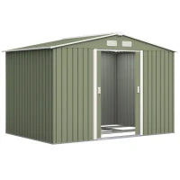 Outsunny 9 x 6ft Metal Garden Shed - Lockable Double Doors Waterproof Galvanised Steel Ventilated Outdoor Storage