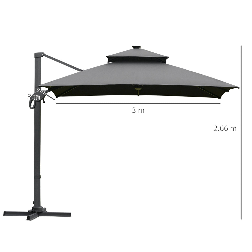 Outsunny 3x3m Aluminum Sun Square Canopy Top - 360 Degree Rotation Crank Parasol With Adjustable Pole Angle