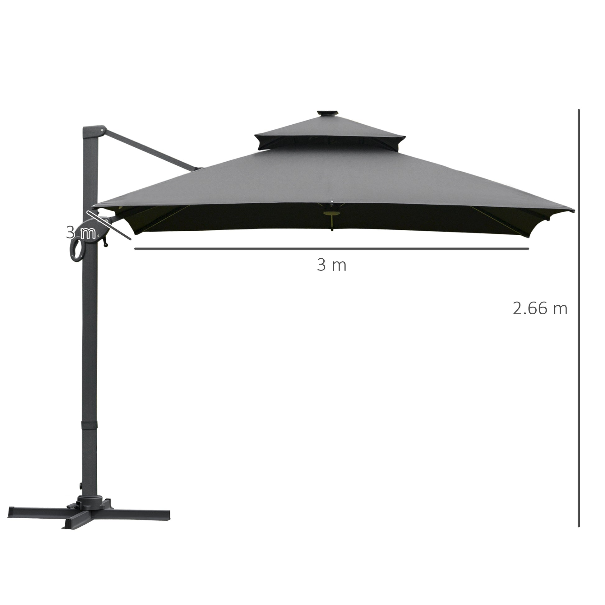 Outsunny 3x3m Aluminum Sun Square Canopy Top - 360 Degree Rotation Crank Parasol With Adjustable Pole Angle