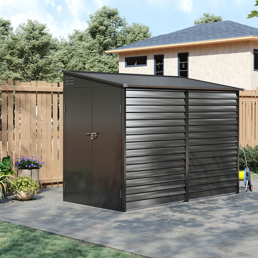 IronGuard Wide Outdoor Lockable Steel Storage Shed - Secure Door And Lean To Roof For Weather Protection