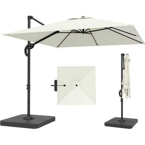 Outsunny Cantilever Parasol 2.4m By 2.4m With Umbrella Weights - UPF50+ UV Protection And Easy Tilt Adjustment