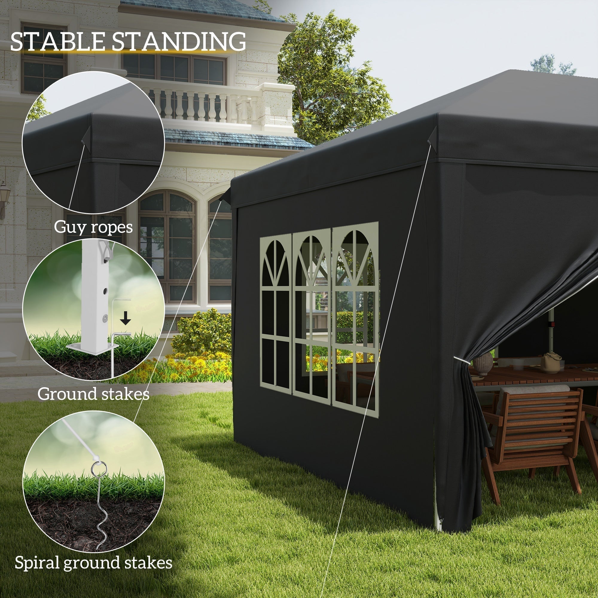 Outsunny 3x6m Garden Pop Up Gazebo With Sidewalls Windows Carry Bag Black - Quick Assembly Outdoor Party Shelter