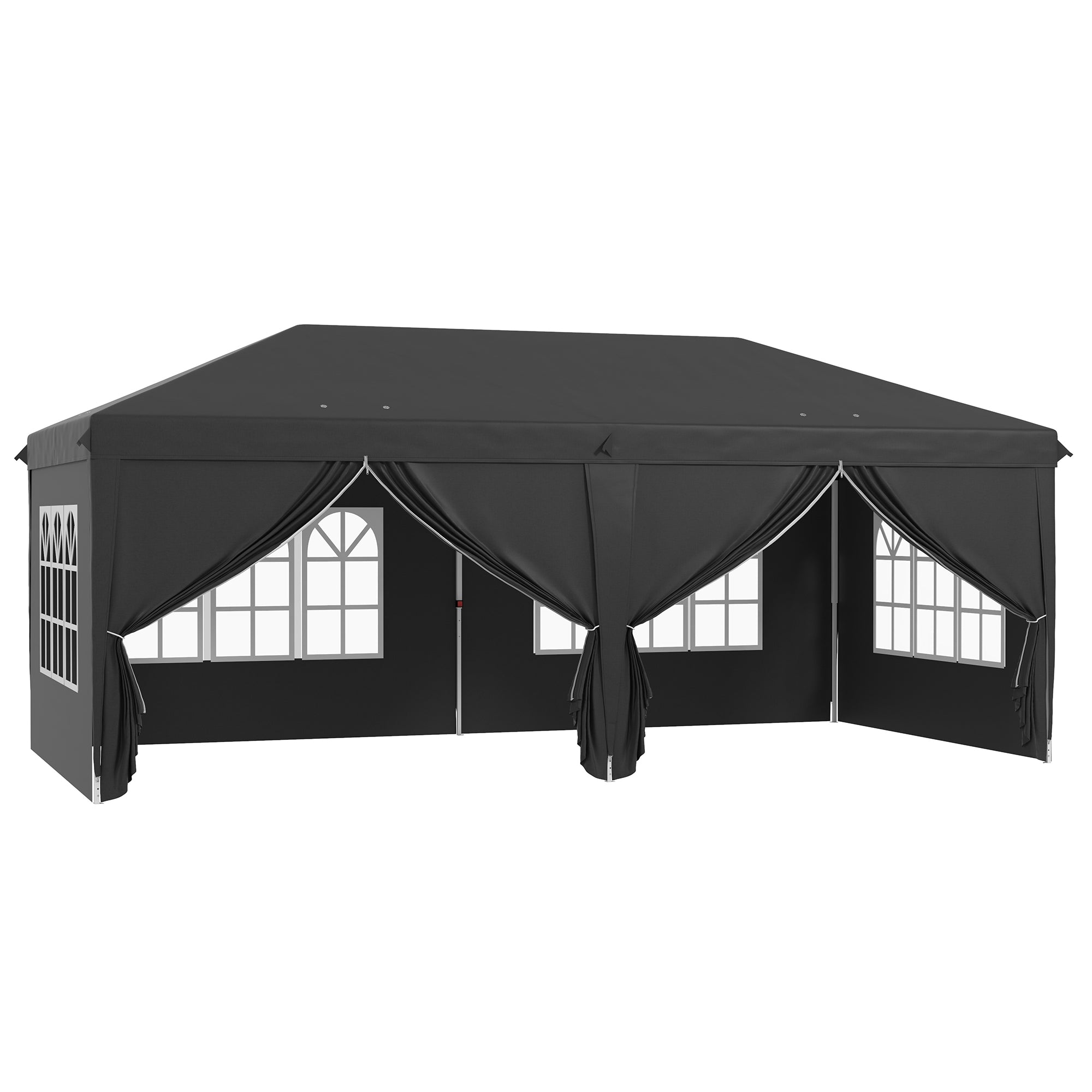 Outsunny 3x6m Garden Pop Up Gazebo With Sidewalls Windows Carry Bag Black - Quick Assembly Outdoor Party Shelter