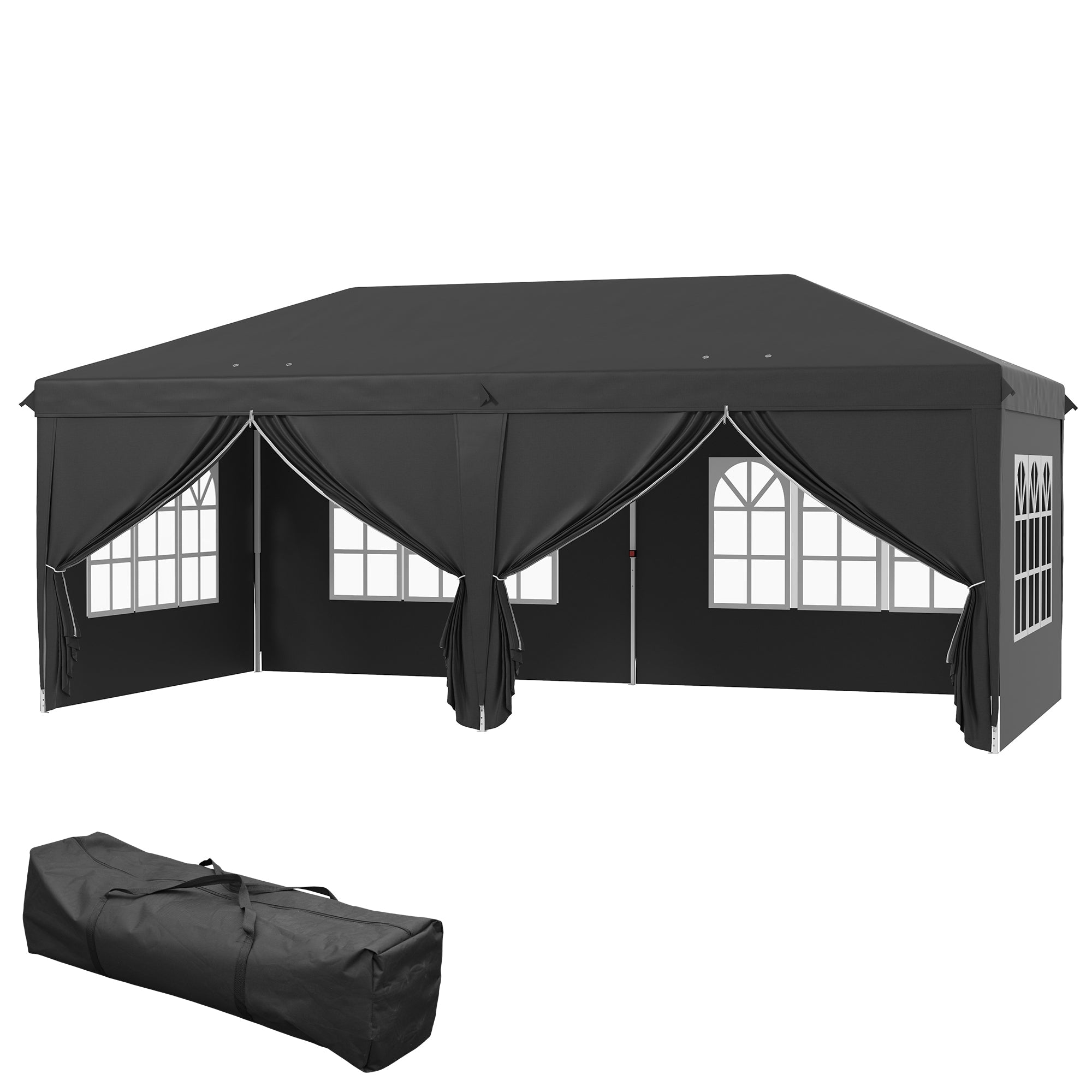Outsunny 3x6m Garden Pop Up Gazebo With Sidewalls Windows Carry Bag Black - Quick Assembly Outdoor Party Shelter