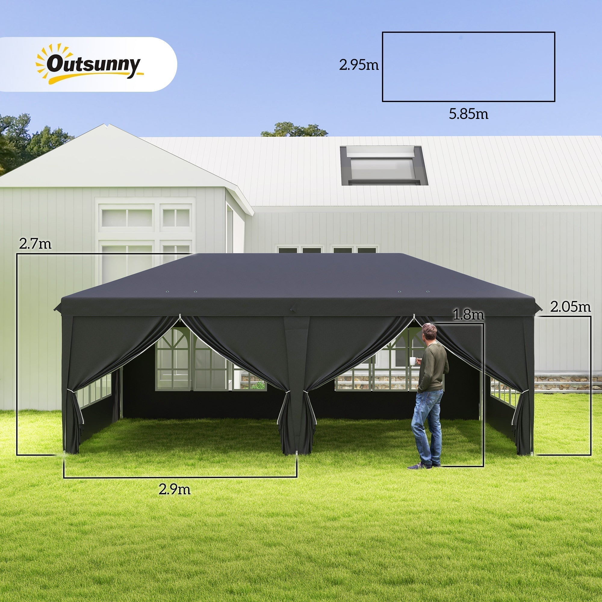 Outsunny 3x6m Garden Pop Up Gazebo With Sidewalls Windows Carry Bag Black - Quick Assembly Outdoor Party Shelter
