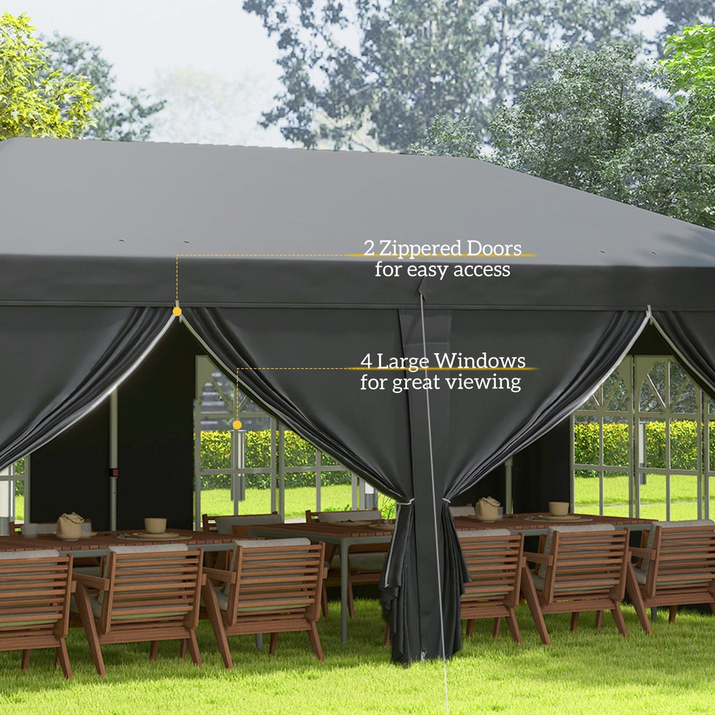 Outsunny 3x6m Garden Pop Up Gazebo With Sidewalls Windows Carry Bag Black - Quick Assembly Outdoor Party Shelter