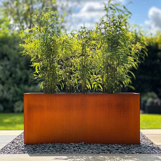 Woven Wood 100cm Corten Steel Trough Planter - Pre-Rusted Finish For Lasting Weather Resistant Outdoor Display