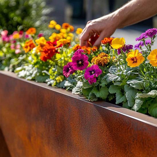 Woven Wood 100cm Corten Steel Trough Planter - Pre-Rusted Finish For Lasting Weather Resistant Outdoor Display
